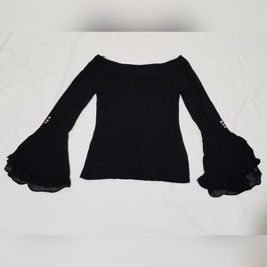 White House Black Market Bell Sleeve Knit Black Top in Size XXS